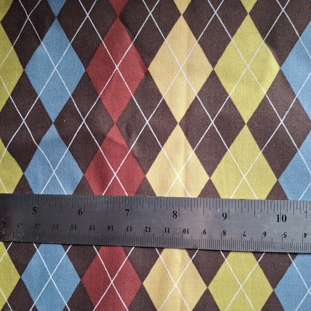 FABRIC #240 - Cotton - Argyle Multicolor Brown Print 18 x 45